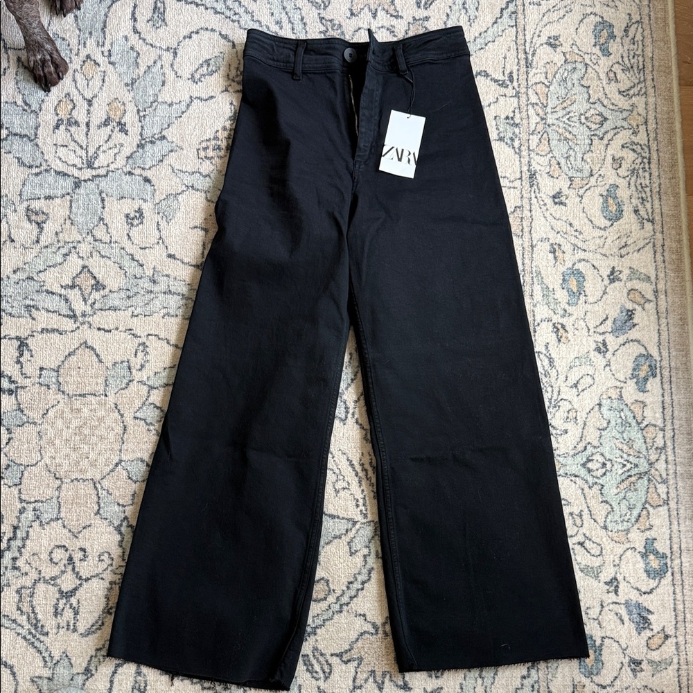 Zara slim fit relaxed leg high rise Black Wide-Leg